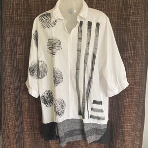Irina Rapaport Let Loose Printed Top Tunic Blouse XL Cotton